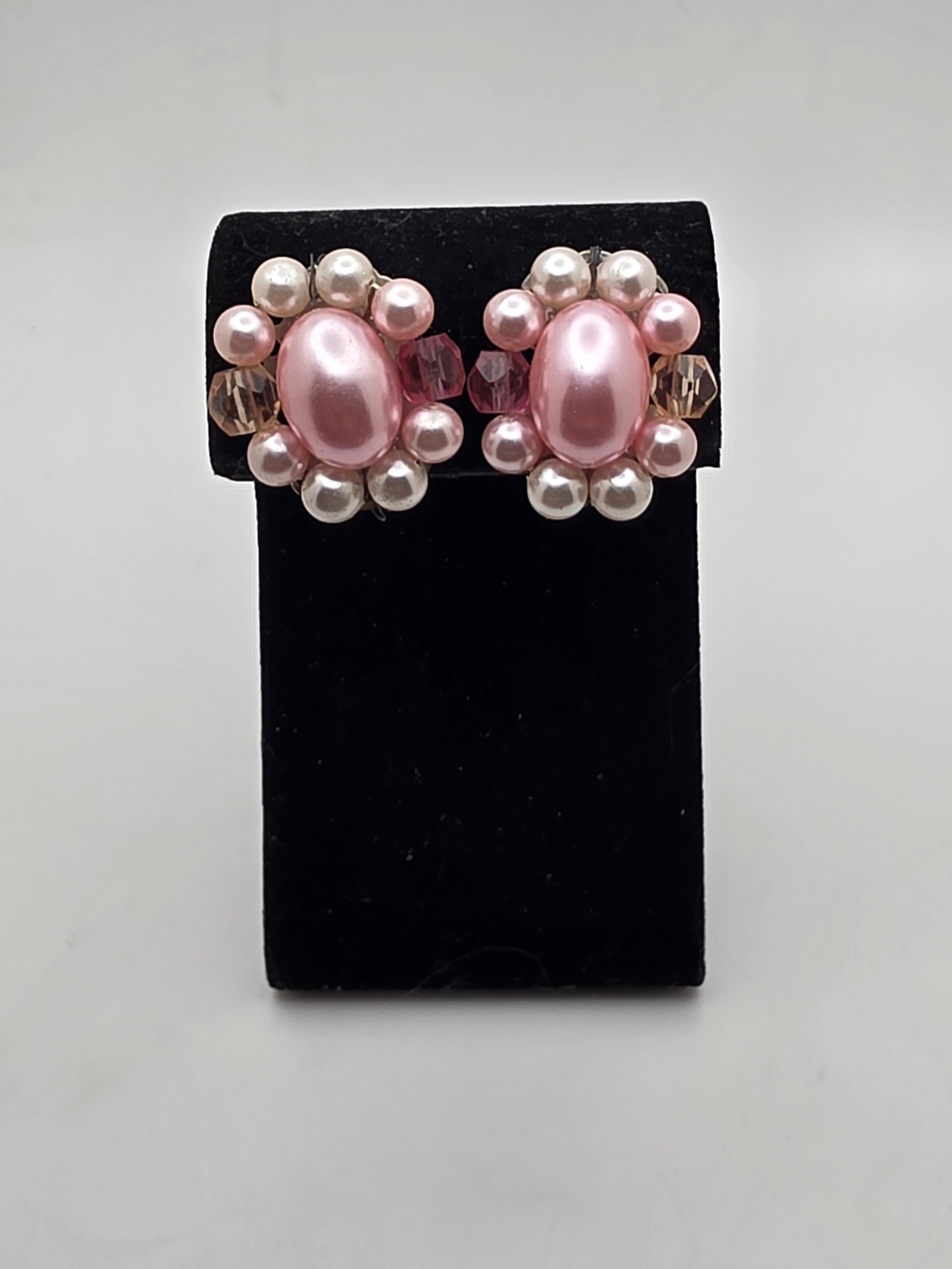 Vintage Pink Oval Cluster Earrings